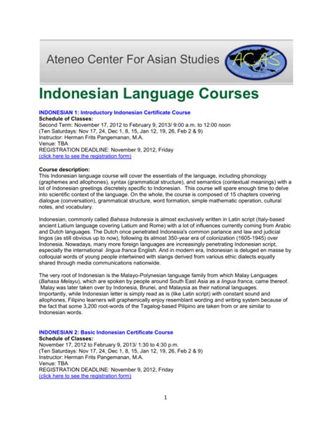 indonesian language course outline